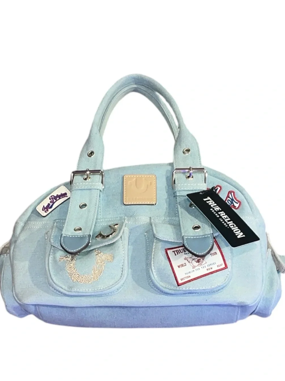 TRUE RELIGION Multi-Patch Denim Satchel Bag MWT